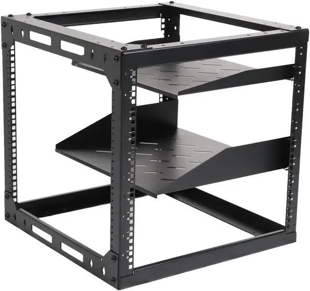 Alt view image 2 of 5 - AEONS 10U Open Frame Network Server Rack 19-inch 4 Post AV Rack with Casters for Floor Standing and Wall Mount, Side Load for Extra Depth Complete Kit with 1U and 2U Vented Shelves, Black