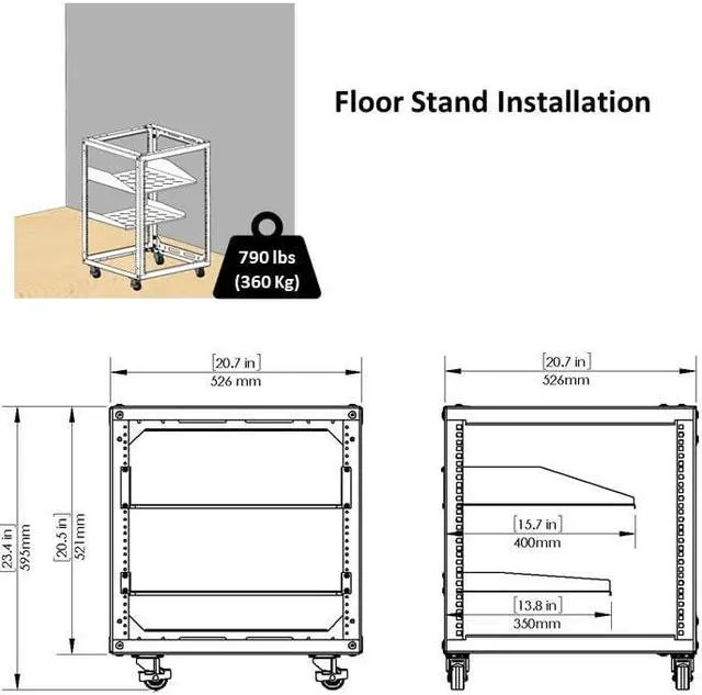 Alt view image 5 of 5 - AEONS 10U Open Frame Network Server Rack 19-inch 4 Post AV Rack with Casters for Floor Standing and Wall Mount, Side Load for Extra Depth Complete Kit with 1U and 2U Vented Shelves, Black