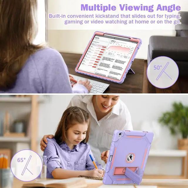 Alt view image 4 of 5 - Grifobes Case for iPad Air 13-inch (M3/M2) 2025/2024, Heavy Duty Shockproof Protective Cover with Pencil Holder/Stand for i Pad Air 13" for Kids Girls Women (Purple)