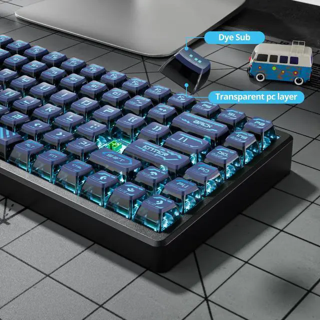 Alt view image 4 of 5 - Guffercty kred GTSP Retro Punk Style Pudding keycaps ASA Profile, 120-Keys PBT Keycaps Custom Keyboard Keycaps 75 Percent US Layouts for MX Switches Mechanical Keyboard (Punk Blue)