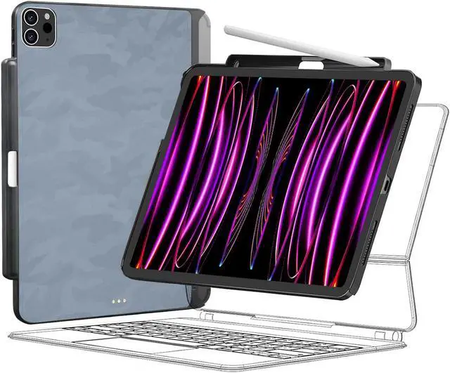 Alt view image 2 of 5 - Haflyer Case for 2020/2022 iPad Air 10.9" 4th 5th Gen& 2018/2020/2021/2022 iPad Pro 11" 1st-4th- Magic Keyboard Compatible Case with Pencil Holder (Keyboard Not Included) - (Blue Camo-Grain)