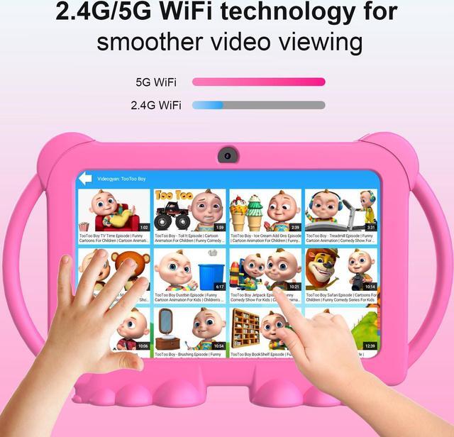 Alt view image 5 of 5 - Kids Tablet, 7 inch Android Tablet for Kids, 4GB RAM 32GB ROM 1TB Expand, Toddler Tablets with Parental Control, IPS Screen, Dual Camera, Educational, Games, Shockproof Case for Boys/Girls (Pink)