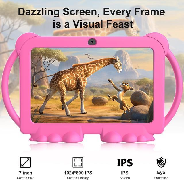 Alt view image 4 of 5 - Kids Tablet, 7 inch Android Tablet for Kids, 4GB RAM 32GB ROM 1TB Expand, Toddler Tablets with Parental Control, IPS Screen, Dual Camera, Educational, Games, Shockproof Case for Boys/Girls (Pink)