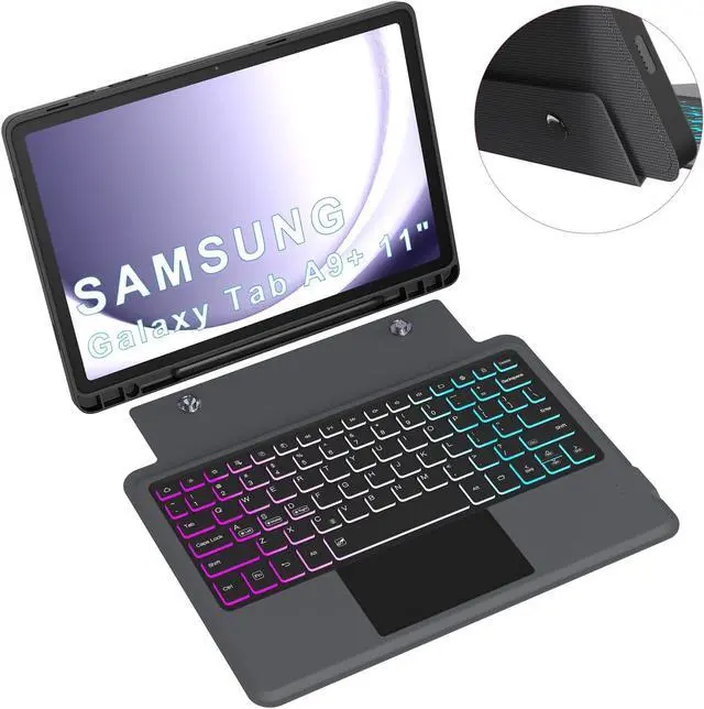 Alt view image 3 of 5 - for Galaxy Tab A9+ 11 inch Case with Keyboard - Rainbow Backlit Detachable Tablet Keyboard Cover with Touchpad - Auto Wake-up/Sleep Keyboard Case with Pen Holder for Samsung Galaxy Tab A9 Plus 5G 2023