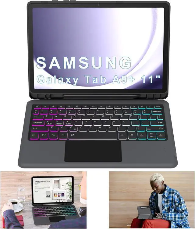Alt view image 4 of 5 - for Galaxy Tab A9+ 11 inch Case with Keyboard - Rainbow Backlit Detachable Tablet Keyboard Cover with Touchpad - Auto Wake-up/Sleep Keyboard Case with Pen Holder for Samsung Galaxy Tab A9 Plus 5G 2023