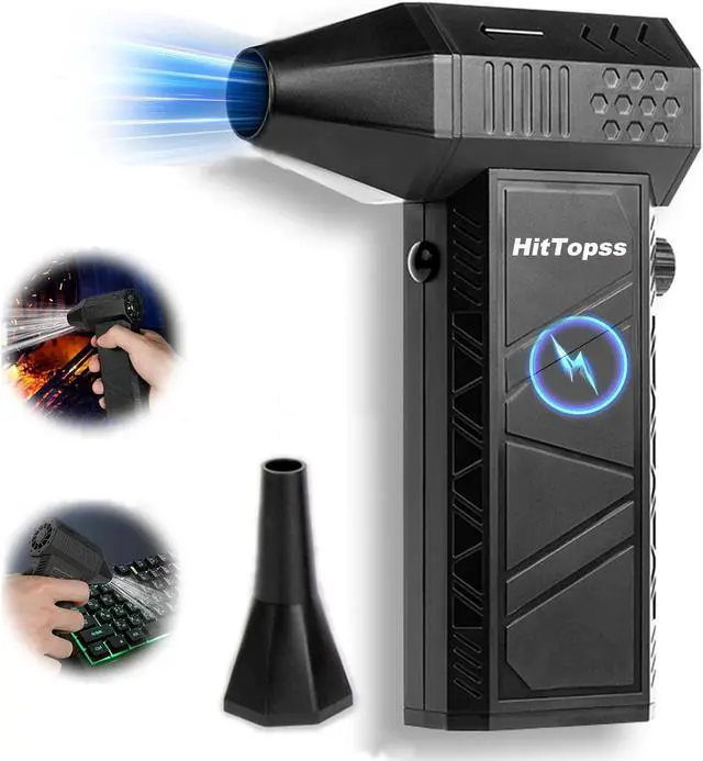 Main image of Compressed Air Duster, HitTopss 130000RPM Mini Electric Air Duster, Adjustable Air Gear Jet Dry Air Blower Can with 2 Blowing Nozzles for Cleaning Car, PC Keyboard, Home and Outdoors