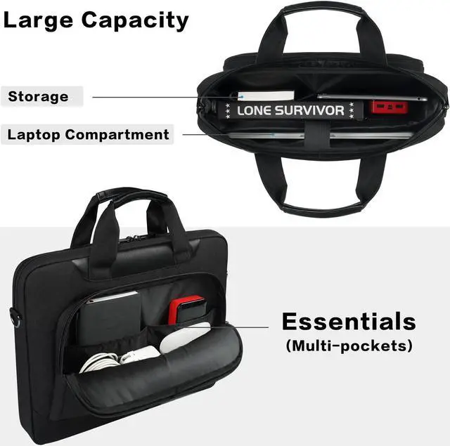 Alt view image 3 of 5 - DOMISO Laptop Sleeve Case Large Capacity Shoulder Bag Compatible with 17-17.3 inch Dell XPS/Inspiron 17 / HP Gaming Pavilion 17 / Chromebook 317Black
