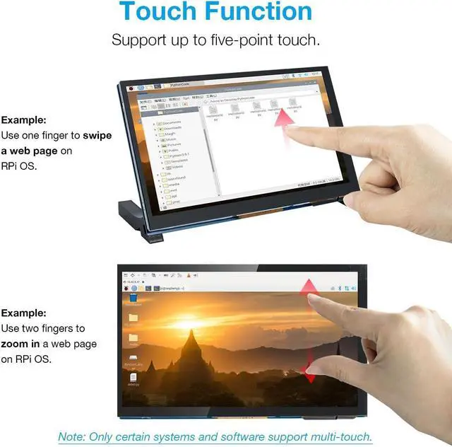 Alt view image 3 of 5 - Hosyond 7 Inch Touchscreen IPS DSI Display Compatible with Raspberry Pi 5/4/3, 800x480 Pixel Capacitive Screen MIPI Driver-Free Interface