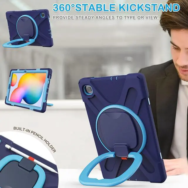 Alt view image 3 of 5 - BATYUE Case for Galaxy Tab S6 Lite 10.4 Inch 2024/2022/2020 with Pen Holder, Shockproof Rugged Cover with 360 Rotating Stand, Shoulder Strap, Handle Grip for Samsung Galaxy Tab S6 Lite, Navy Blue