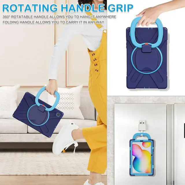 Alt view image 4 of 5 - BATYUE Case for Galaxy Tab S6 Lite 10.4 Inch 2024/2022/2020 with Pen Holder, Shockproof Rugged Cover with 360 Rotating Stand, Shoulder Strap, Handle Grip for Samsung Galaxy Tab S6 Lite, Navy Blue