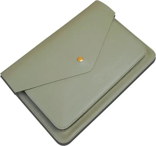 Main image of Benfan Leather Laptop Sleeve Compatible with New 15 inch MacBook Air A3114 M3 A2941 M2, Surface Laptop 15, Surface Book 13.5 Color Grey Green