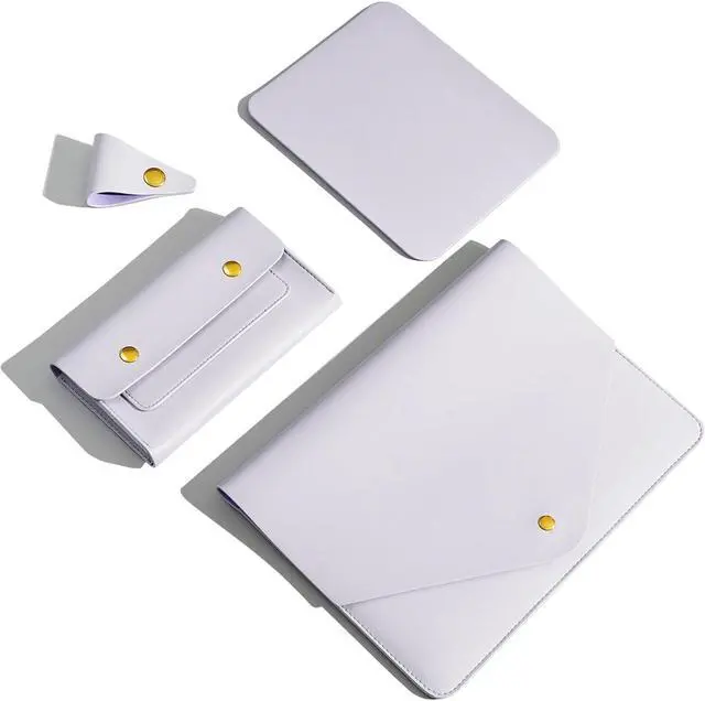 Main image of Benfan PU Leather Laptop Sleeve 13 Inch Compatible with 2024 13inch MacBook Air M3,13 MacBook Pro M2, Surface Pro 7, Dell XPS 13 with Small Pouch, Mouse Pad and Cord Holder Color Light Purple