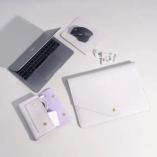 Alt view image 3 of 5 - Benfan PU Leather Laptop Sleeve 13 Inch Compatible with 2024 13inch MacBook Air M3,13 MacBook Pro M2, Surface Pro 7, Dell XPS 13 with Small Pouch, Mouse Pad and Cord Holder Color Light Purple