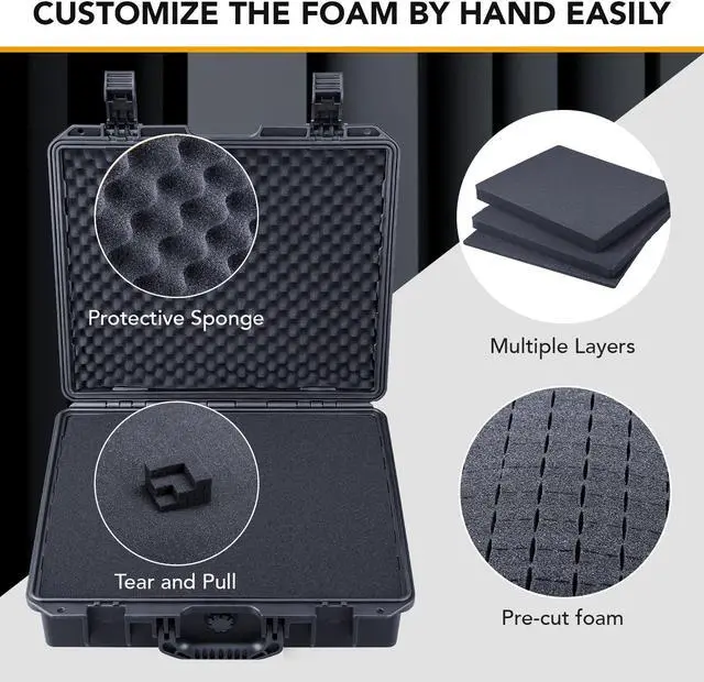 Alt view image 2 of 5 - Lykus HC-4010 Waterproof Hard Case with Customizable Foam, Interior Size 16x13.2x4.6 in, Suitable for laptop, electronics, and more items