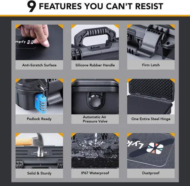 Alt view image 5 of 5 - Lykus HC-4010 Waterproof Hard Case with Customizable Foam, Interior Size 16x13.2x4.6 in, Suitable for laptop, electronics, and more items