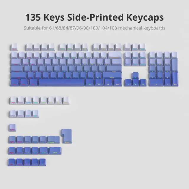 Alt view image 3 of 5 - iRoboosta Cherry Profile Side Printed PBT Keycaps, 135 Key Minimalist Double Shot Shine Through Custom Keycap, Gradient Key Cap for Cherry MX Switches Mechanical Keyboard (Purple/Side Print)