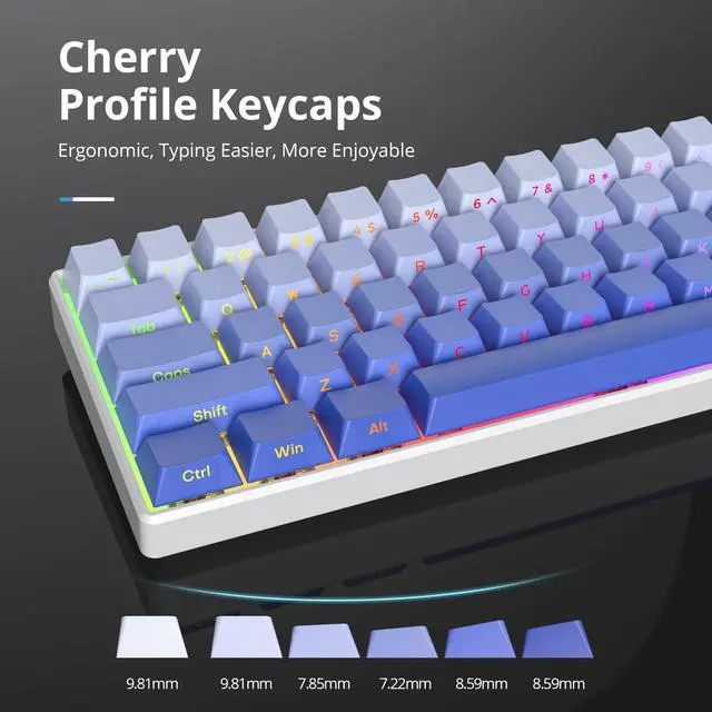 Alt view image 2 of 5 - iRoboosta Cherry Profile Side Printed PBT Keycaps, 135 Key Minimalist Double Shot Shine Through Custom Keycap, Gradient Key Cap for Cherry MX Switches Mechanical Keyboard (Purple/Side Print)