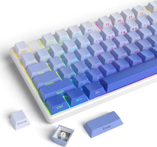 Main image of iRoboosta Cherry Profile Side Printed PBT Keycaps, 135 Key Minimalist Double Shot Shine Through Custom Keycap, Gradient Key Cap for Cherry MX Switches Mechanical Keyboard (Purple/Side Print)