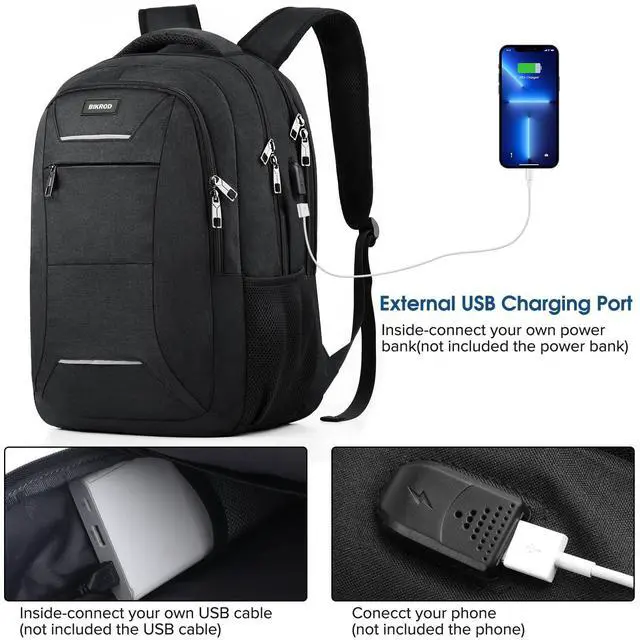 Alt view image 4 of 5 - BIKROD Backpack for Men & Women, School Backpack for Teens, Black Water Resistant Travel College Bookbag with USB Charging Port Fits 15.6 Inch Laptop