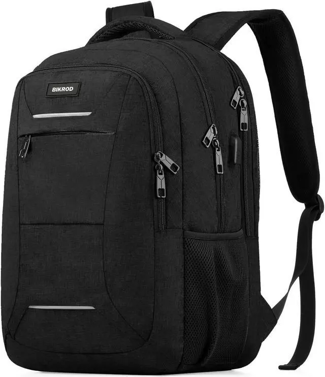 Main image of BIKROD Backpack for Men & Women, School Backpack for Teens, Black Water Resistant Travel College Bookbag with USB Charging Port Fits 15.6 Inch Laptop