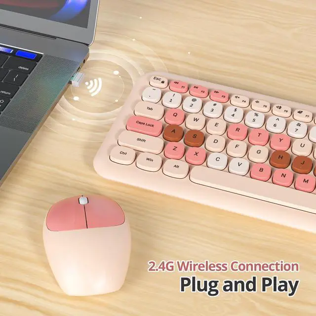 Alt view image 3 of 5 - iRoboosta Brown Wireless Keyboard and Mouse Combo Set, 2.4GHz Retro Typewriter Aesthetic Keyboard, Full Size Cute Keyboard with Number Pad, Home and Office Silent Keyboards (Milky Tea)