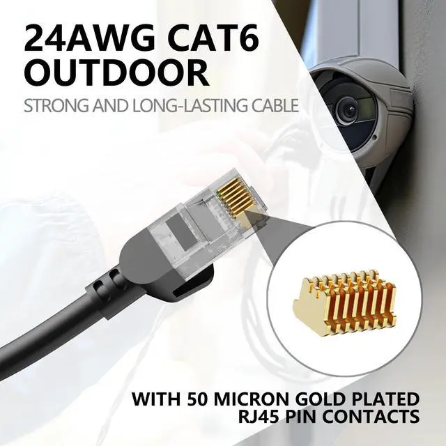 Alt view image 2 of 5 - Cat 6 Outdoor Ethernet Cable 75 ft (22.86m), Support Cat8/7 Network, 10Gbps 550MHz, 24AWG Pure Copper, Direct Burial Waterproof In-Ground UV Resistant LAN Patch Cable for Router, Modem, Switch, Black
