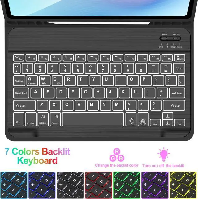 Alt view image 4 of 5 - Galaxy Tab S9 FE 5G Case with Keyboard, Magnetic Detachable Bluetooth Keyboard | 7 Colors Backlit, Smart Folio Cover with S Pen Holder for Samsung Tab S9 FE 10.9"/S9 11", Auto Sleep/Wake Up Rose Gold