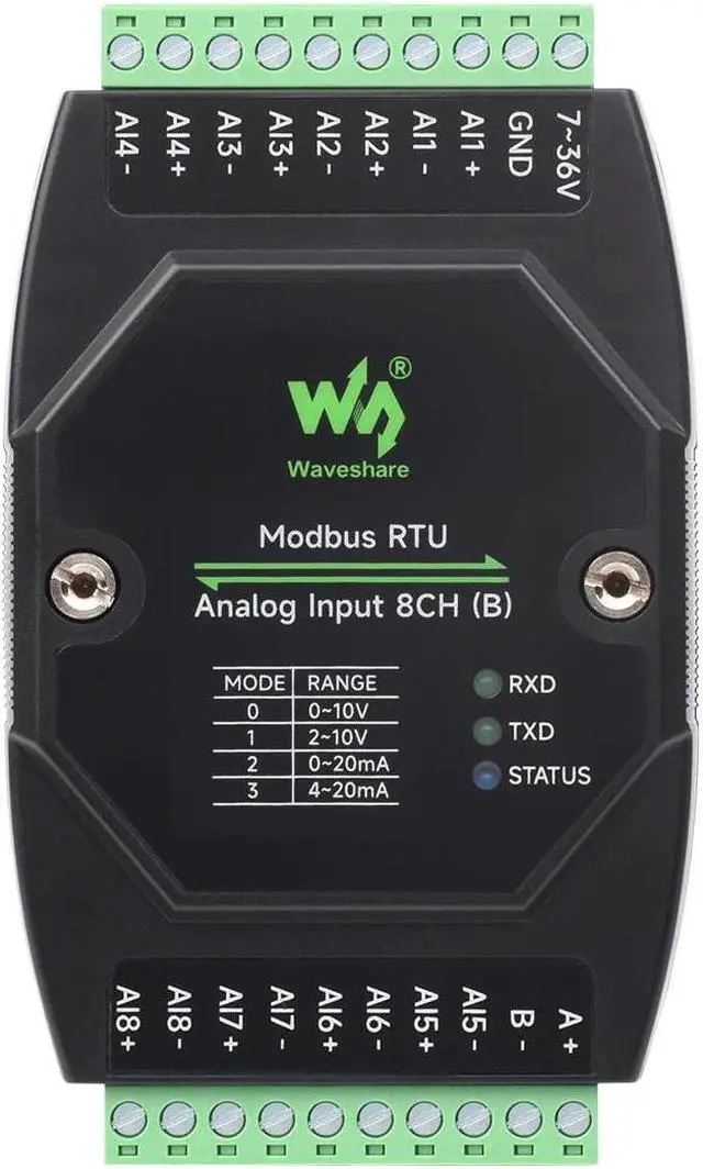 Main image of Waveshare Industrial 8-Ch Analog Acquisition Module, 12-Bit High-Precision, Supports Voltage and Current Acquisition, DC 7~36V Wide Voltage Power Supply, 8-ch Voltage Mode, 0~10V