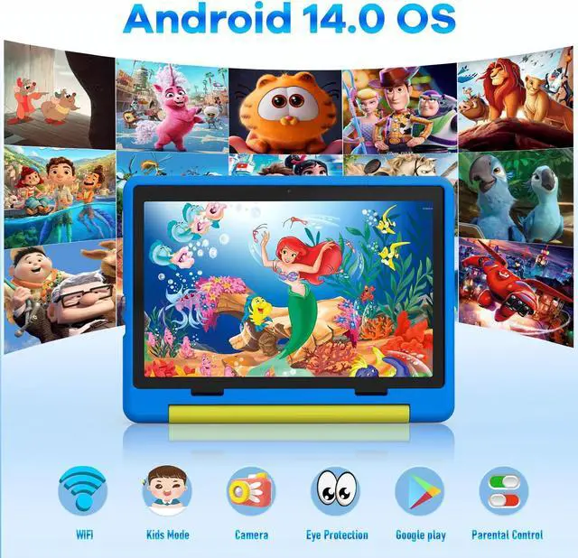 Alt view image 2 of 5 - Jeazans Kids Tablet|Upgraded Android 14 Tablet 10 inch for Kids with Protective Case|Octa-Core|64GB|1TB TF Card Expandable|Dual Camera|Parental Control|Pre-intalled KIDOZ|Great Gift for Toddler(Blue)