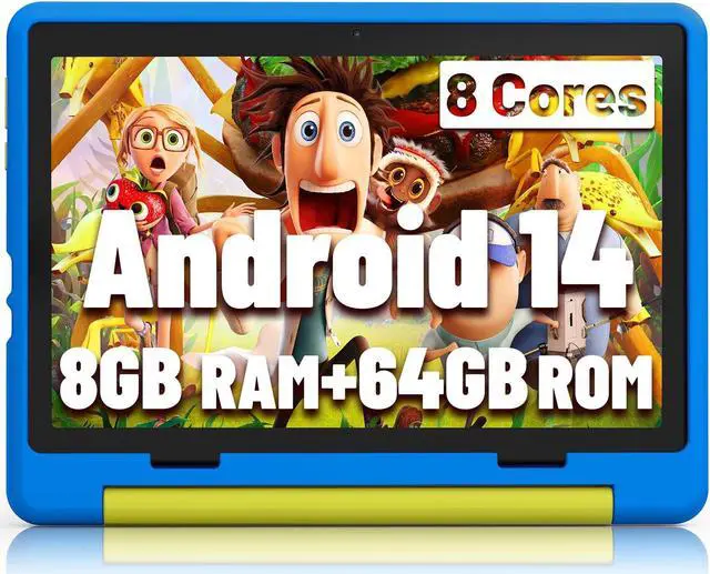 Main image of Jeazans Kids Tablet|Upgraded Android 14 Tablet 10 inch for Kids with Protective Case|Octa-Core|64GB|1TB TF Card Expandable|Dual Camera|Parental Control|Pre-intalled KIDOZ|Great Gift for Toddler(Blue)
