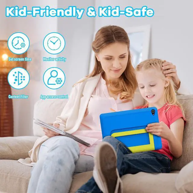 Alt view image 5 of 5 - Jeazans Kids Tablet|Upgraded Android 14 Tablet 10 inch for Kids with Protective Case|Octa-Core|64GB|1TB TF Card Expandable|Dual Camera|Parental Control|Pre-intalled KIDOZ|Great Gift for Toddler(Blue)