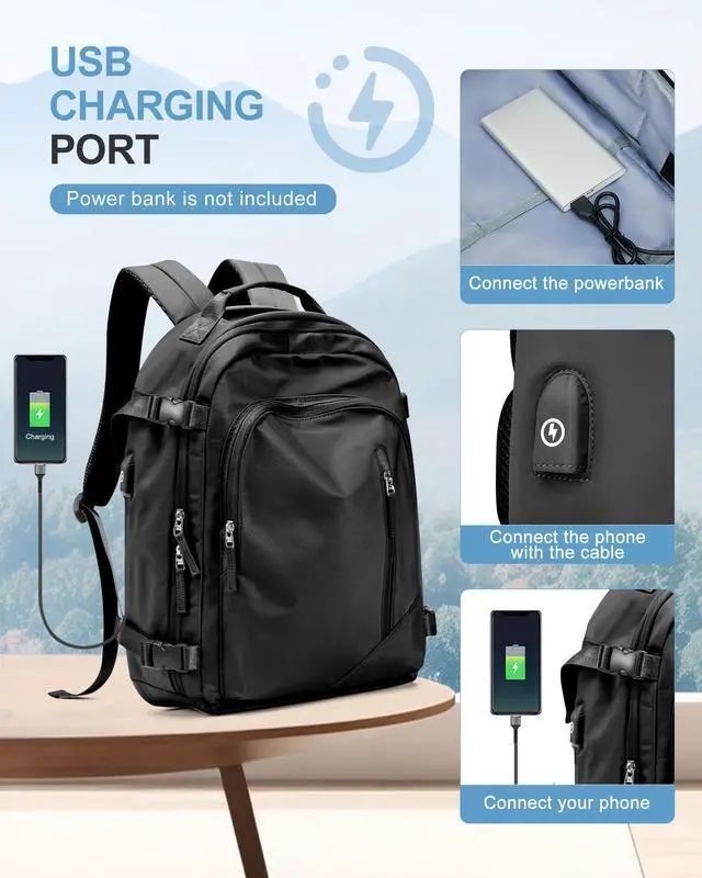 Alt view image 5 of 5 - Travel Backpack for Women Men, Carry on Backpack Flight Approved Item Bag,Casual Daypacks Cabin Bagage,Hiking Backpack Lightweight Rucksack, Business Laptop Backpack with USB Charger Black Large