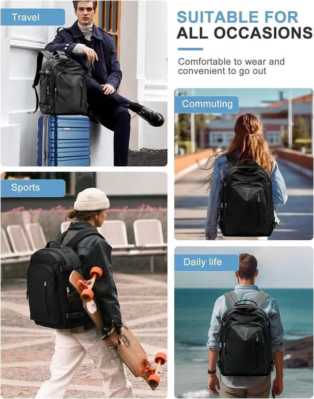 Alt view image 2 of 5 - Travel Backpack for Women Men, Carry on Backpack Flight Approved Item Bag,Casual Daypacks Cabin Bagage,Hiking Backpack Lightweight Rucksack, Business Laptop Backpack with USB Charger Black Large