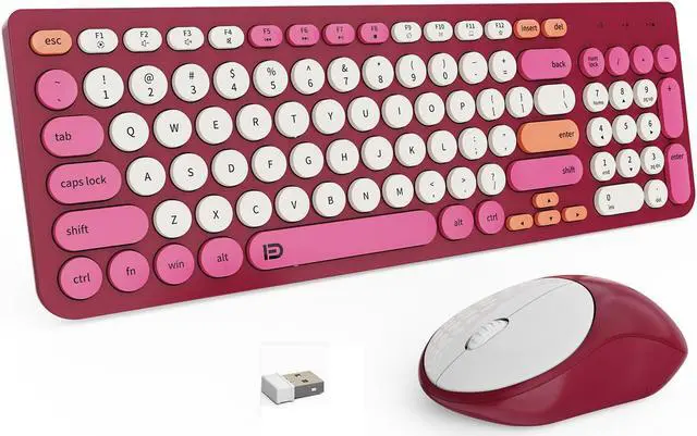 Main image of FD Wireless Keyboards and Mouse Combo - 2.4GHz USB Cordless, Cute Wireless Keyboard Round Keys, Quiet and Slim Set for Laptop, Computer, TV and Mac - Strawberry White Colorful