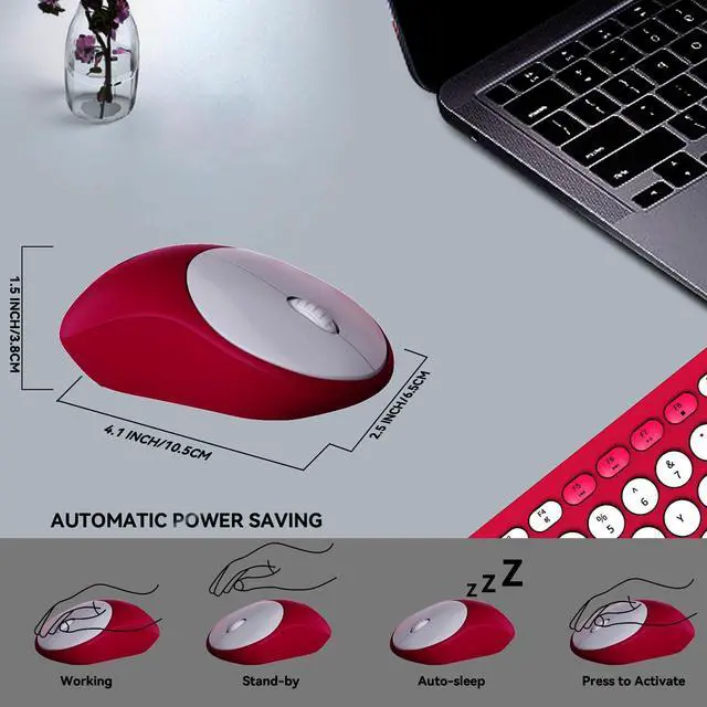 Alt view image 4 of 5 - FD Wireless Keyboards and Mouse Combo - 2.4GHz USB Cordless, Cute Wireless Keyboard Round Keys, Quiet and Slim Set for Laptop, Computer, TV and Mac - Strawberry White Colorful