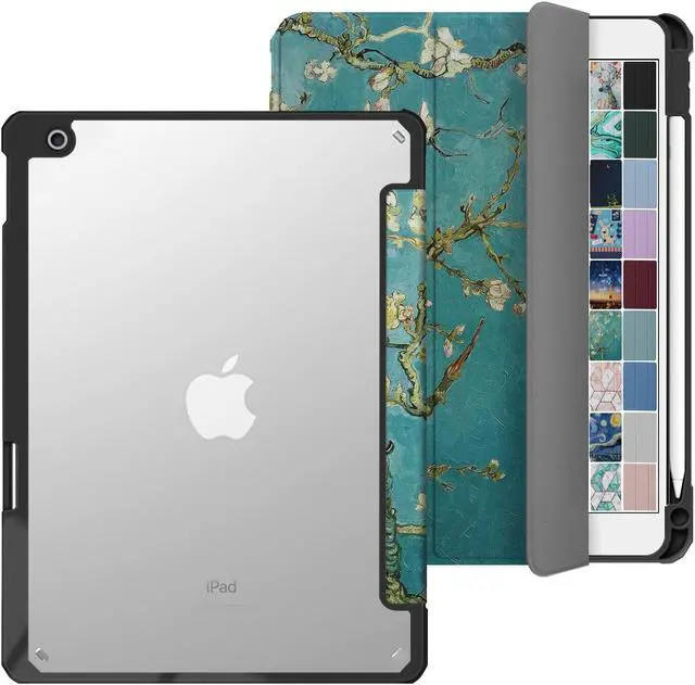 Main image of DuraSafe Cases for iPad 9th 2021 8th 2020 7th 2019 Gen [iPad 9 iPad 8 iPad 7 ] 10.2 Inch A2602 A2270 A2197 MK663LL/A Rugged Shell TPU Corner PC Transparent Back Case Pencil Holder - Blossom Print