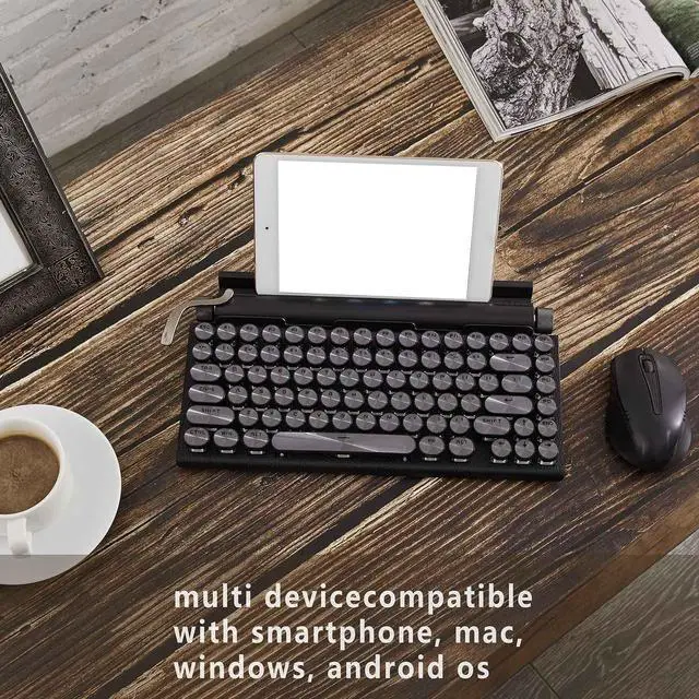 Alt view image 2 of 5 - Retro Typewriter Keyboard, Typewriter Keyboard, RGB Retro Bluetooth Aesthetic Keyboard for PC Laptop Phone, Three Mode Connection (Black)