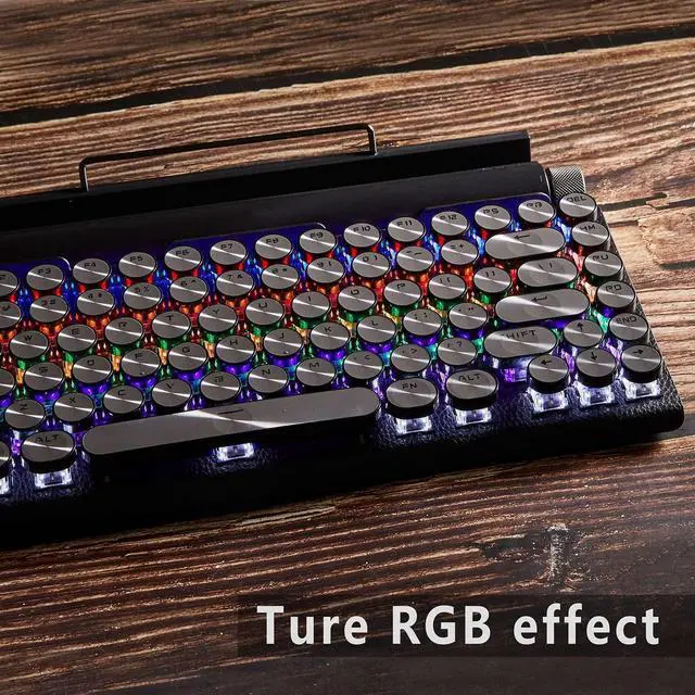 Alt view image 3 of 5 - Retro Typewriter Keyboard, Typewriter Keyboard, RGB Retro Bluetooth Aesthetic Keyboard for PC Laptop Phone, Three Mode Connection (Black)