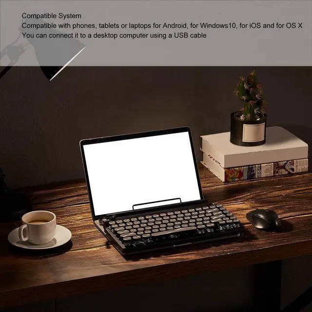 Alt view image 4 of 5 - Retro Typewriter Keyboard, Typewriter Keyboard, RGB Retro Bluetooth Aesthetic Keyboard for PC Laptop Phone, Three Mode Connection (Black)