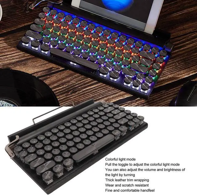 Alt view image 5 of 5 - Retro Typewriter Keyboard, Typewriter Keyboard, RGB Retro Bluetooth Aesthetic Keyboard for PC Laptop Phone, Three Mode Connection (Black)