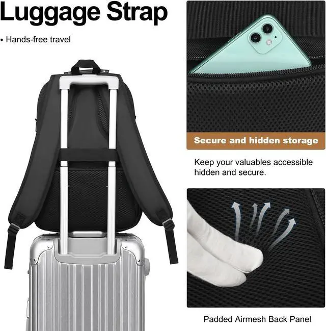 Alt view image 4 of 5 - Boavan Laptop Backpack for men, 17.3 inch Laptop Bag with USB Port, Waterproof Travel Work Backpack Purse, Anti-Theft Teacher Nurse Doctor Casual Bookbags Office Business backpackBlack&Dark Grey