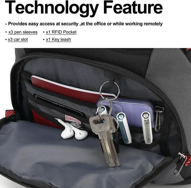 Alt view image 3 of 5 - Boavan Laptop Backpack for men, 17.3 inch Laptop Bag with USB Port, Waterproof Travel Work Backpack Purse, Anti-Theft Teacher Nurse Doctor Casual Bookbags Office Business backpackBlack&Dark Grey