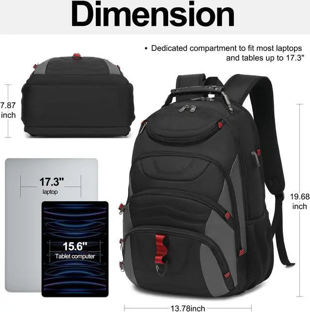 Alt view image 2 of 5 - Boavan Laptop Backpack for men, 17.3 inch Laptop Bag with USB Port, Waterproof Travel Work Backpack Purse, Anti-Theft Teacher Nurse Doctor Casual Bookbags Office Business backpackBlack&Dark Grey