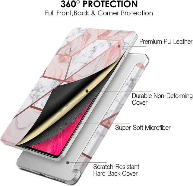 Alt view image 5 of 5 - DuraSafe Cases for iPad PRO 12.9 Inch 2021 5th 2020 4th Gen [ Pro 12.9 5 4 ] A2378 A2461 A2379 MHNR3LL/A MHNT3LL/A MY3K2LL/A MY3J2LL/A Printed PC Dual Angle Stand Clear Flip Back Cover - Pink Marble