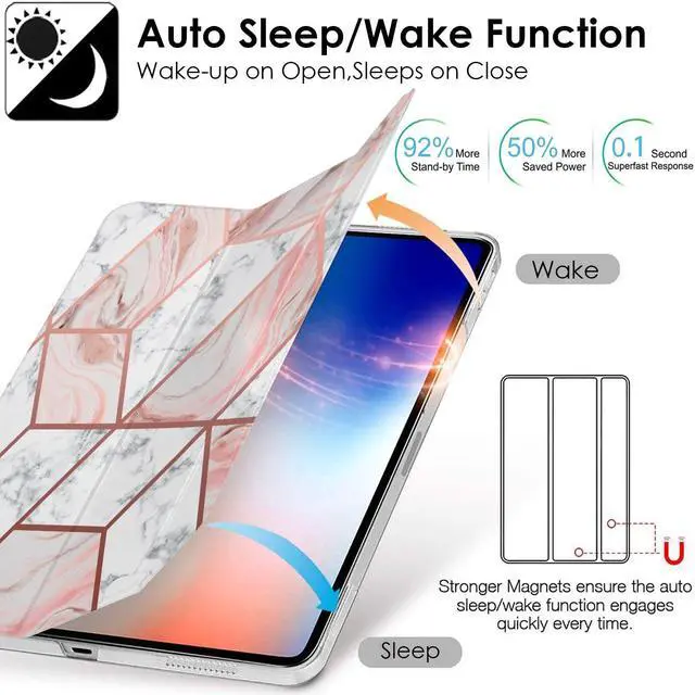 Alt view image 4 of 5 - DuraSafe Cases for iPad PRO 12.9 Inch 2021 5th 2020 4th Gen [ Pro 12.9 5 4 ] A2378 A2461 A2379 MHNR3LL/A MHNT3LL/A MY3K2LL/A MY3J2LL/A Printed PC Dual Angle Stand Clear Flip Back Cover - Pink Marble