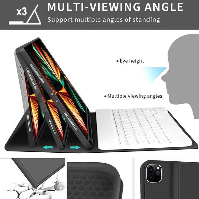 Alt view image 5 of 5 - kenke Keyboard Case for iPad Pro 11 Inch 4th/3rd /2nd Generation (2022/2021/2020), Detachable Wireless Bluetooth Keyboard, Stand Folio Cover with Pencil Holder, Auto Sleep/Wake, Black