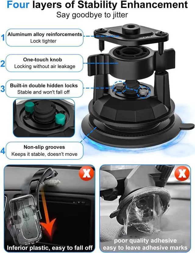 Alt view image 3 of 5 - Kolasels Tablet Holder Mount for Car - Anti-Shake Dashboard Windshield Sunroof Stand for Truck/Car/Pickup/Van, Heavy Duty Metal Tablet Mount for 4-12.9" iPad Pro Air Mini, Z Fold, iPhone