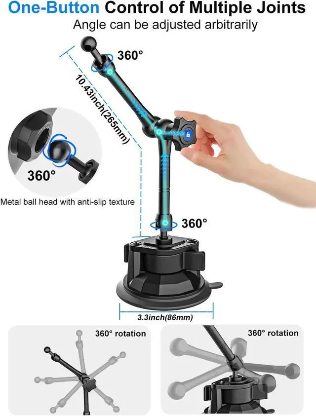 Alt view image 4 of 5 - Kolasels Tablet Holder Mount for Car - Anti-Shake Dashboard Windshield Sunroof Stand for Truck/Car/Pickup/Van, Heavy Duty Metal Tablet Mount for 4-12.9" iPad Pro Air Mini, Z Fold, iPhone