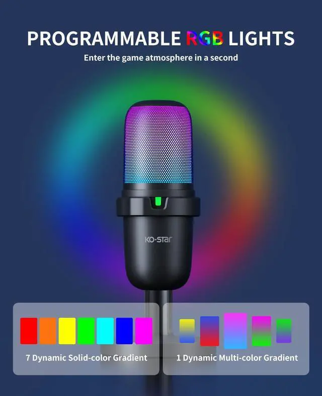 Alt view image 2 of 5 - Ko-Star Mini USB Microphone for PC,Computer Gaming Mic for PS4/ PS5/ Mac,Adjust Condenser Mic with Quick Mute,RGB Light,Pop Filter,Shock Mount for Recording,Streaming,Podcasting,YouTube