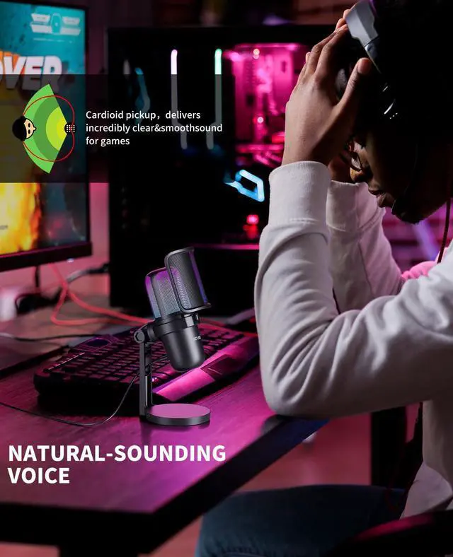 Alt view image 3 of 5 - Ko-Star Mini USB Microphone for PC,Computer Gaming Mic for PS4/ PS5/ Mac,Adjust Condenser Mic with Quick Mute,RGB Light,Pop Filter,Shock Mount for Recording,Streaming,Podcasting,YouTube